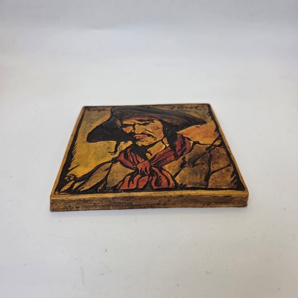 Vintage Hand-Painted Captain Flint Pirate Ceramic Wall Tile 4.25” Plaque - Picture 2 of 8